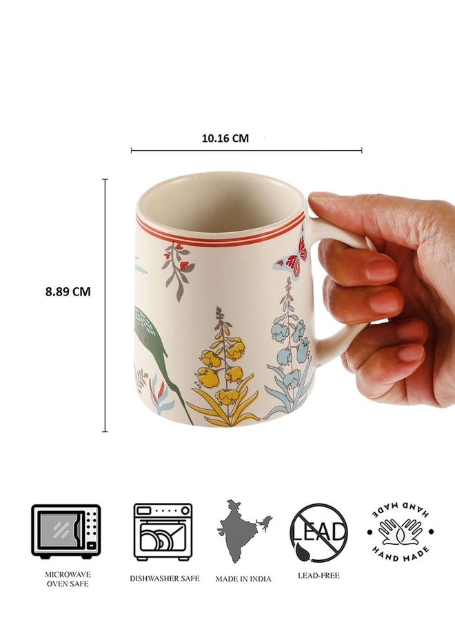 miah decor Ceramic Tea Coffee Cups Set of 2 Floral Matte Printed Small Chai Mug Set of 2 Drinkware Microwave Safe for Home & Restaurant-300 ml-Color-White Red - Image 3